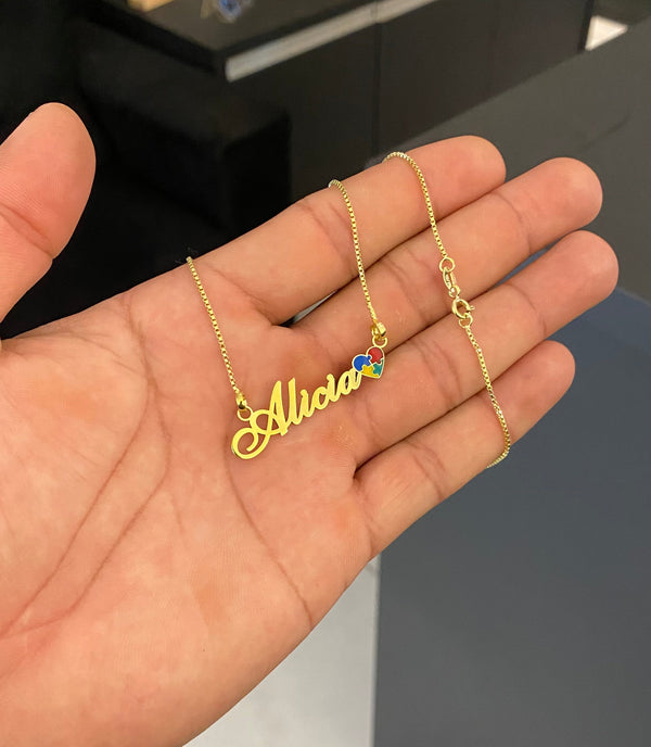 Corrente veneziana 1mm com nome personalizado com símbolo do autismo