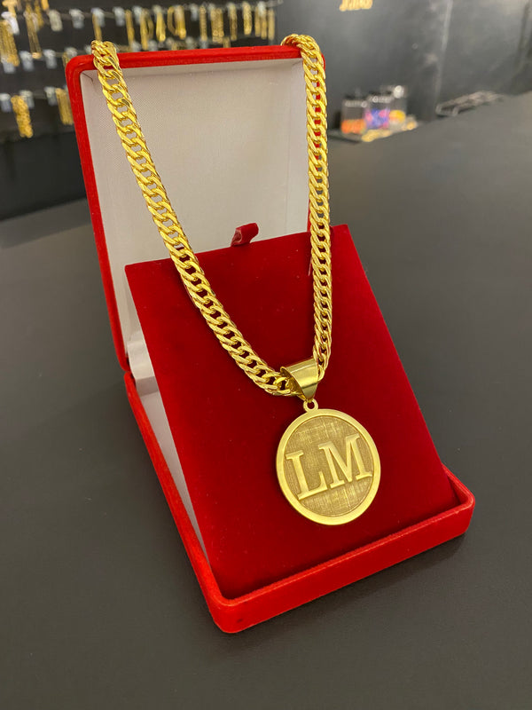 Corrente Grumet 6MM + Pingente personalizado na chapa com letras.